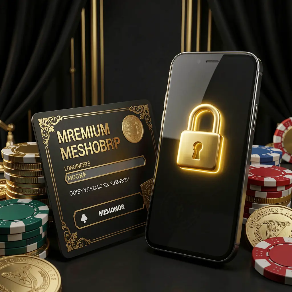 SG 99 casino member login concept featuring a premium membership card beside a smartphone with a glowing lock symbol, poker chips and coins on a black and gold luxury background in a realistic 3D illustration
